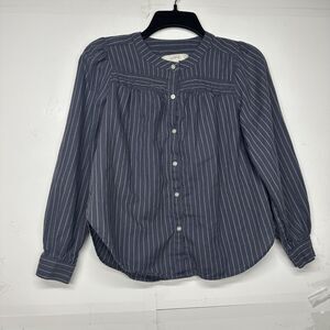 LOFT Petite XSP Women’s Navy Blue Pinstripe Button Front Blouse Long Sleeve Top